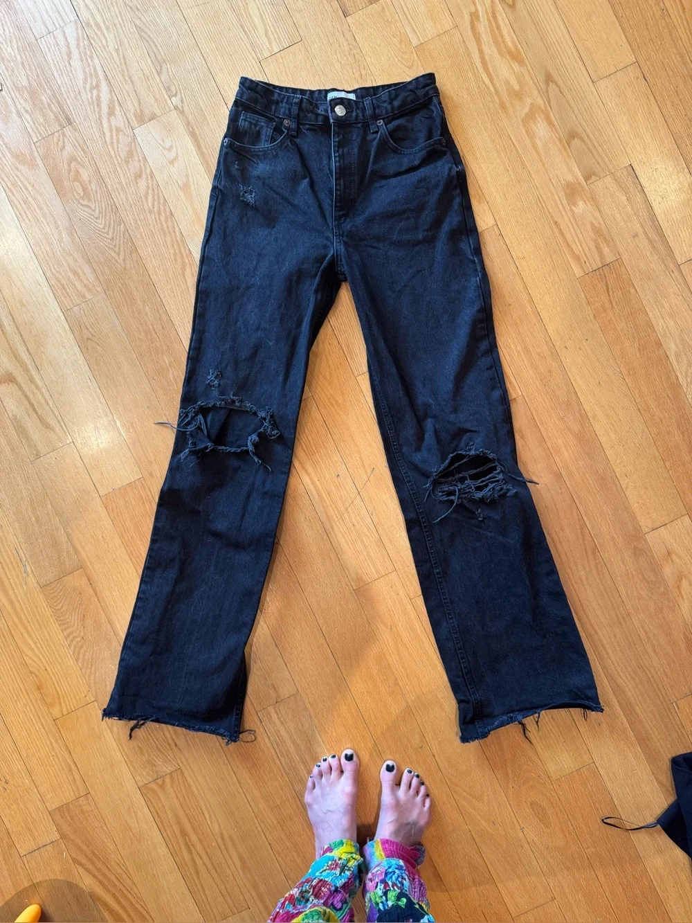 Zara washed black wide leg ripped jeans - Picture 3 of 9
